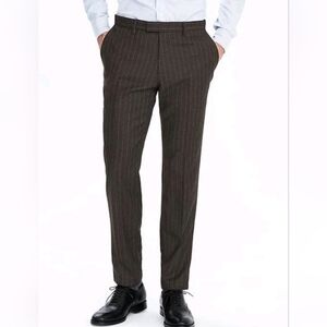 Montefino Uomo Men's 38x30 Brown Striped Wool Dress Pants Pleated Cuffed